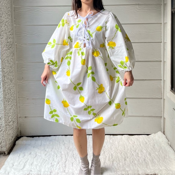 Christian Dior | Handmade Vintage Christian Dior Yellow Roses Dress SKU 07066 - Picture 9 of 15